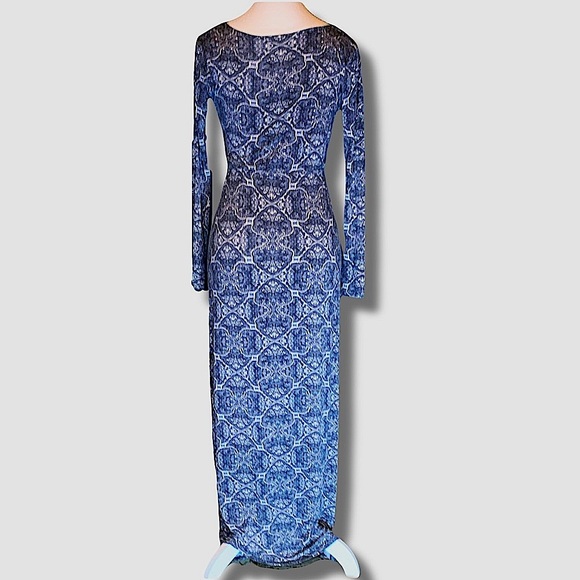 Ella Moss Black Blue and Grey Long Sleeve Maxi Dress BOHO Fall Warm Soft - Picture 3 of 9